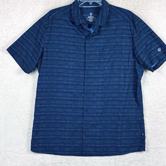 Kuhl Persuadr Camp Shirt Mens L Blue Striped Hiking Outdoor Preppy Performance - Picture 1 of 11